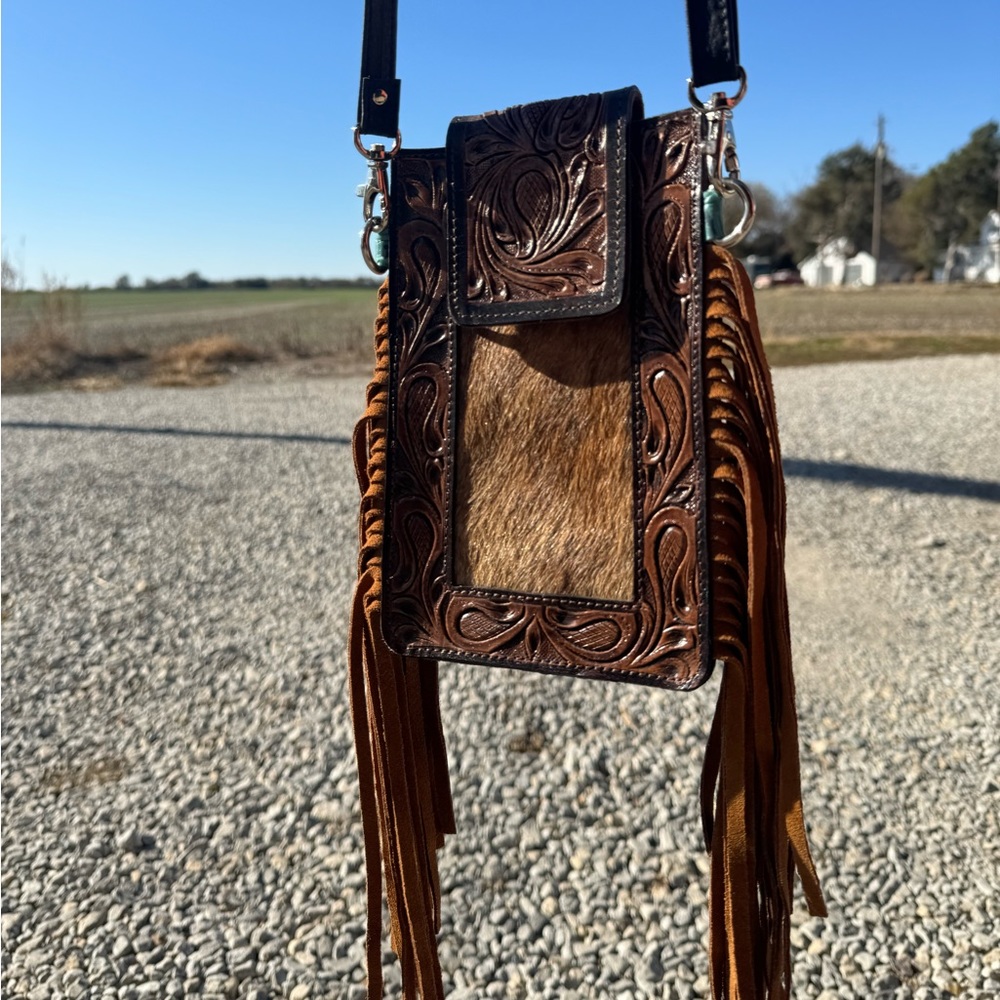 Western Linen Cowhide Phone Purse